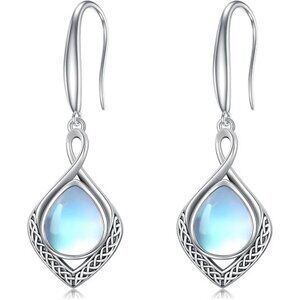 02-Moonstone Celtic Knot Filigree 925 Silver Infinity Earrings